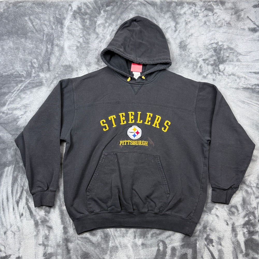 NFL Hoodie XL Black Pittsburgh Steelers Embroidered Logo Pullover Distressed
